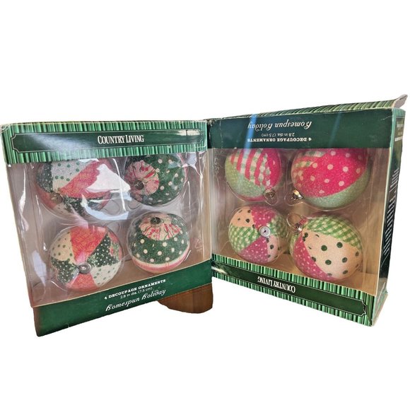 2 Country Living Homespun Holiday Christmas Ornaments Patchwork Style 2.8D - Picture 1 of 12